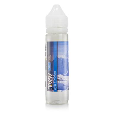 Bottle of Absolute Zero AVAIL Vapor E-liquid 60mL with clear label and droplet cap, designed for vaping.