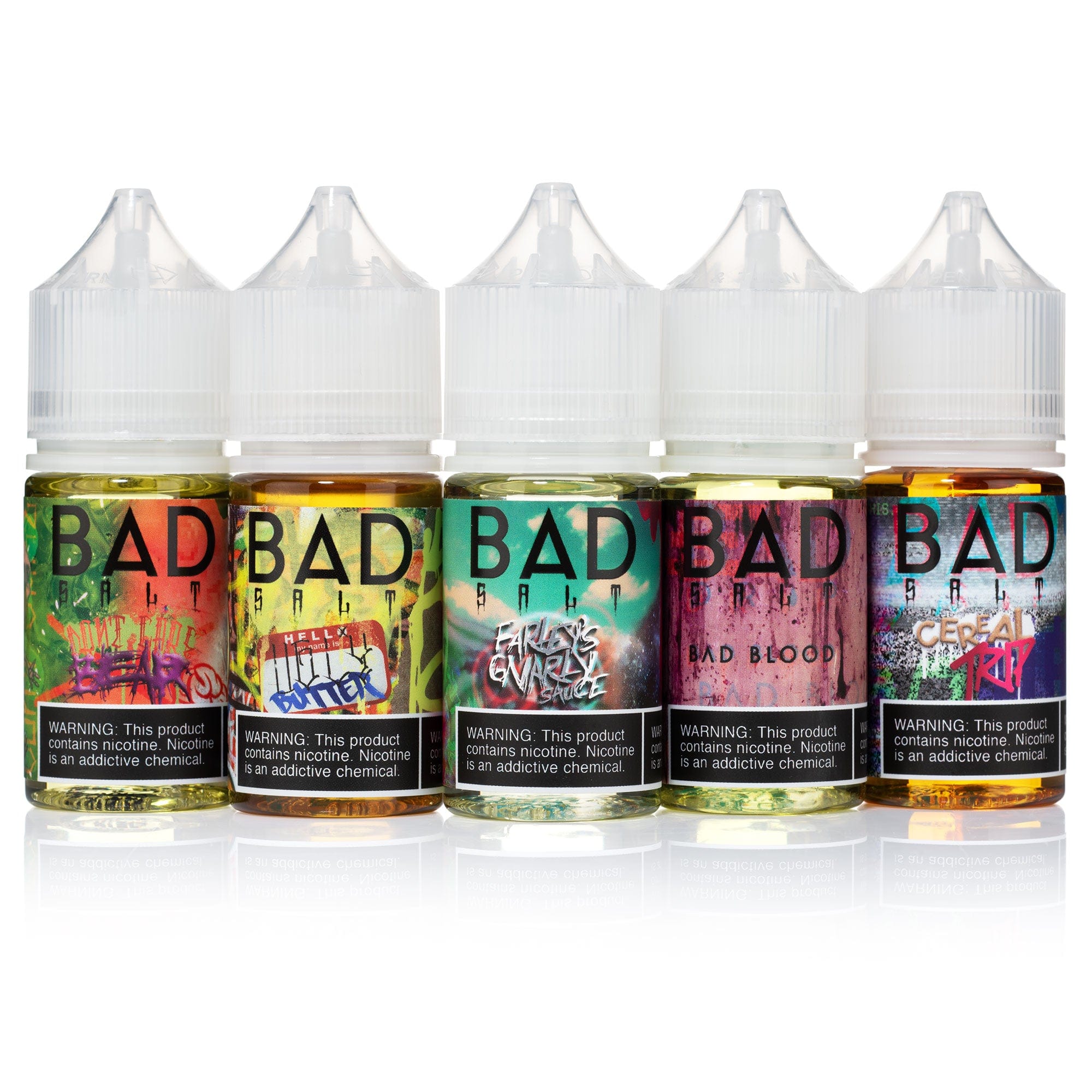 Bad Apple SALT e-liquid by Bad Drip Labs in a 30mL bottle, featuring a vibrant apple flavor and colorful label design.