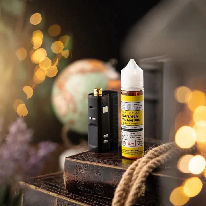 Banana Cream Pie BSX Series e-liquid bottle with label, 60ml size, for vaping, by BSX Vapor.