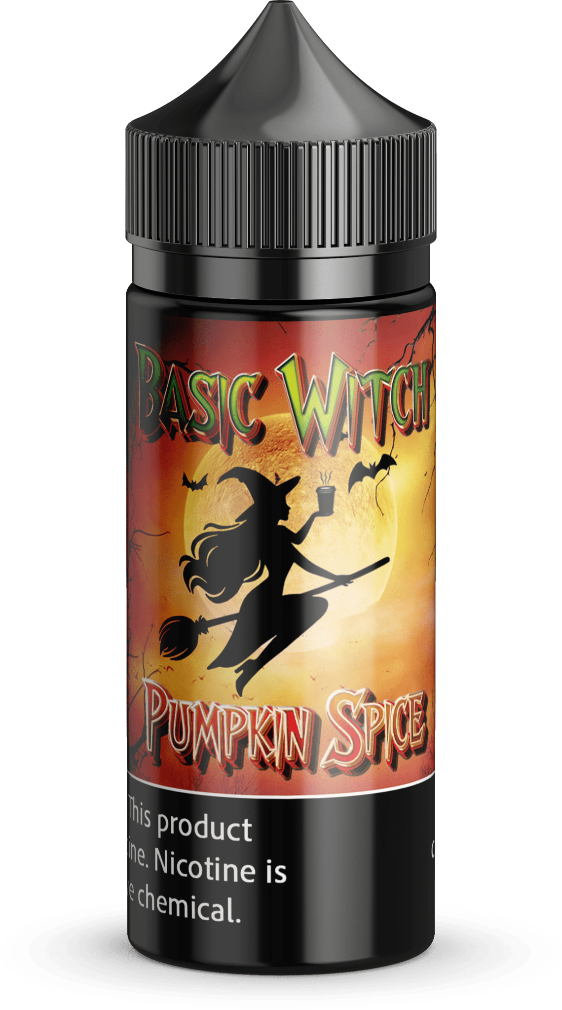 Vapergate Basic Witch e-liquid 100mL bottle with colorful label, featuring mystical witch-themed design and vibrant graphics.