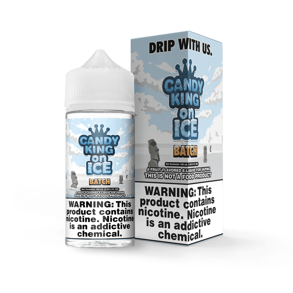 Batch on ICE Candy King on ICE 100mL e-liquid bottle with vibrant label and minty, icy flavor design.