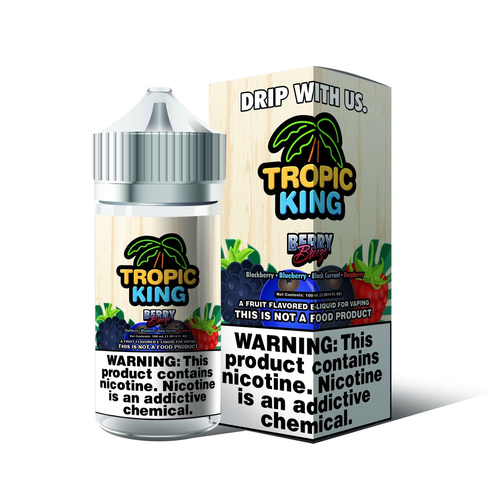 Candy King Berry Breeze Tropic King 100mL e-liquid bottle with colorful label and flavor details.