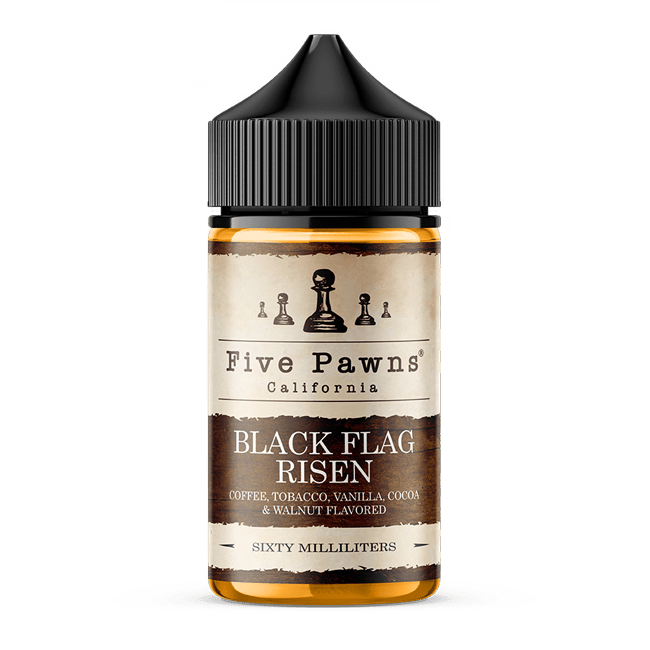 Black Flag Risen e-liquid by Five Pawns, 60mL bottle with dark packaging and label, showcasing the premium vape juice design.