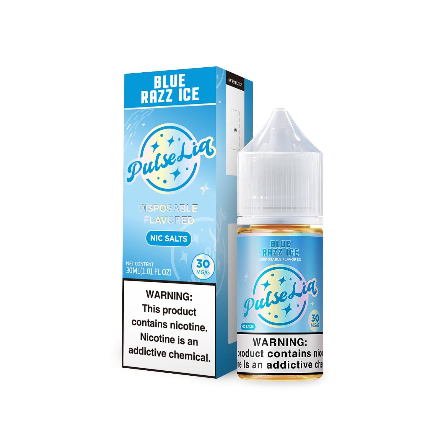 Blue Razz ICE salt nicotine e-liquid by Pulse Liq, 30mL bottle with blue raspberry flavor and icy menthol finish.