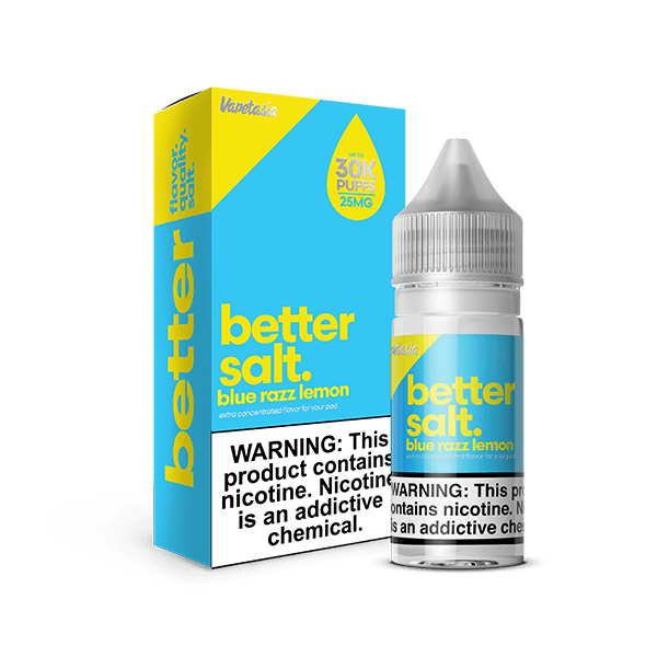 Blue Razz Lemon SALT e-liquid by Vapetasia in 30ml bottle, featuring blue raspberry and lemon flavor with salt nicotine.
