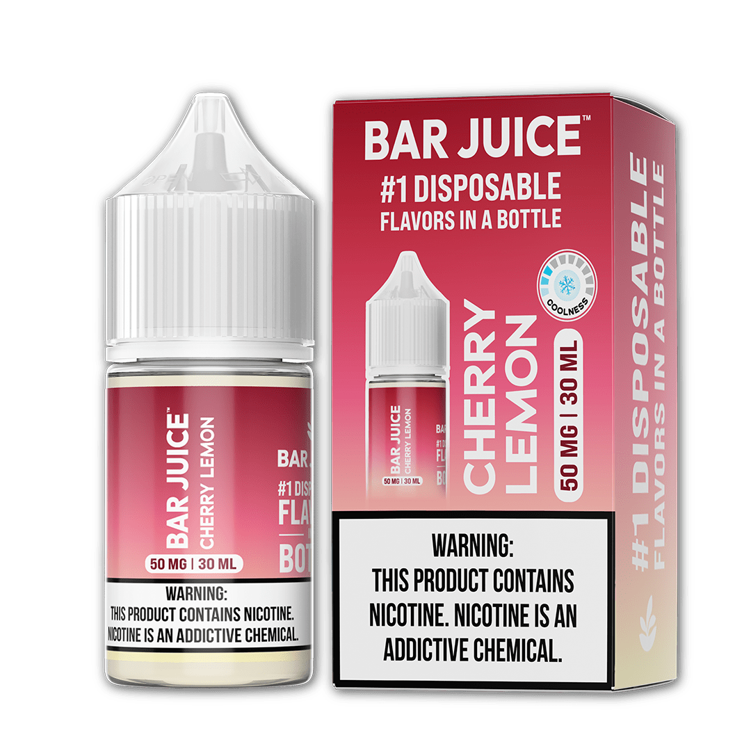 Cherry lemon salt e-liquid by Bar Juice in a 30mL bottle, featuring a vibrant cherry and lemon flavor blend.