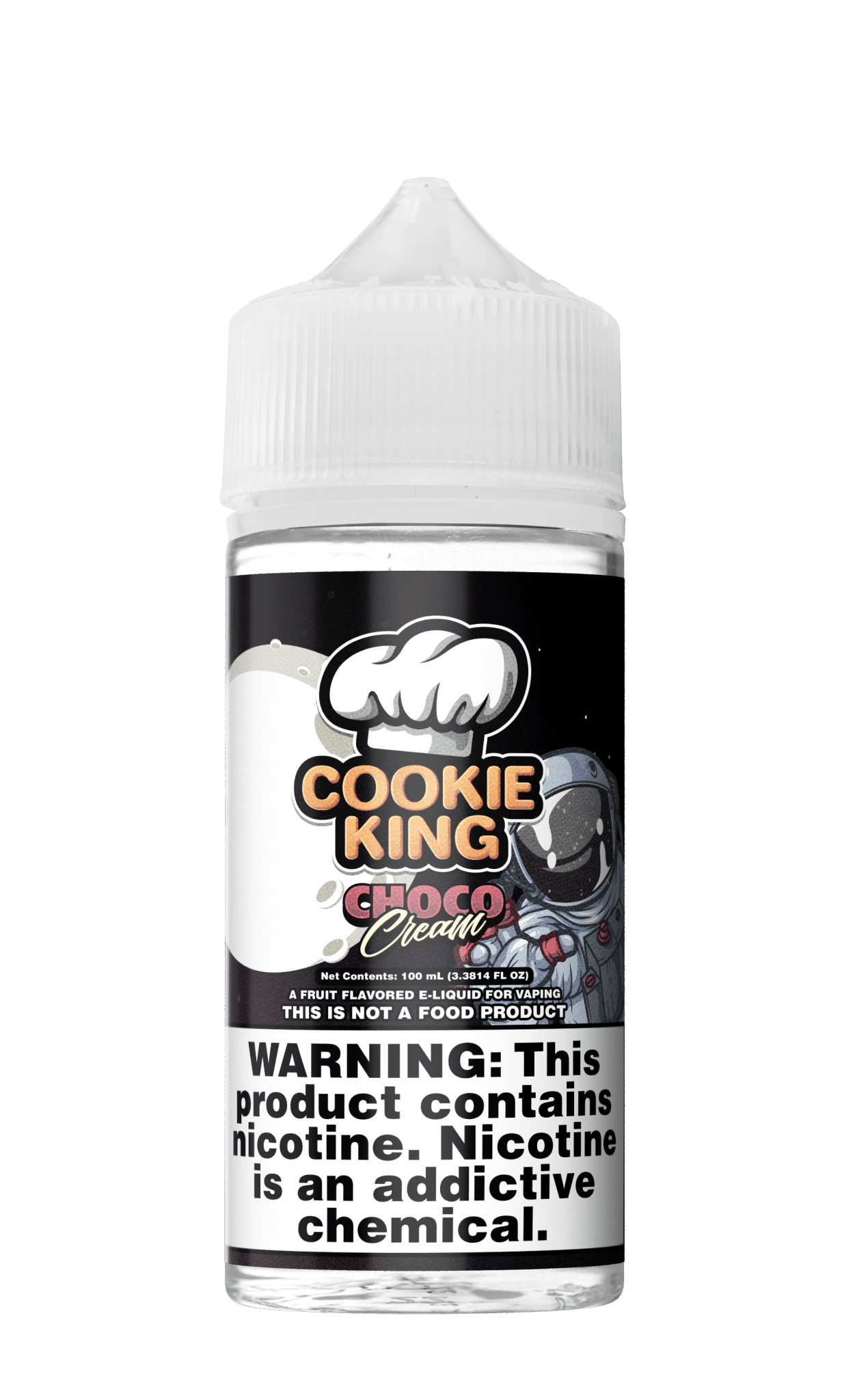Bottle of Cookie King Choco Cream e-liquid in 100mL bottle with chocolate and cream flavor branding.