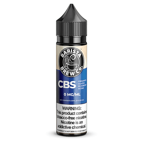 Cinnamon glazed blueberry scone flavored e-liquid by Barista Brew Co. in 60mL bottle, showcasing a scone with cinnamon and blueberries.
