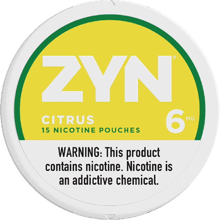Citrus ZYN Nicotine Pouches 15-count pack, nicotine pouch with fresh citrus flavor, in a sleek, resealable container.