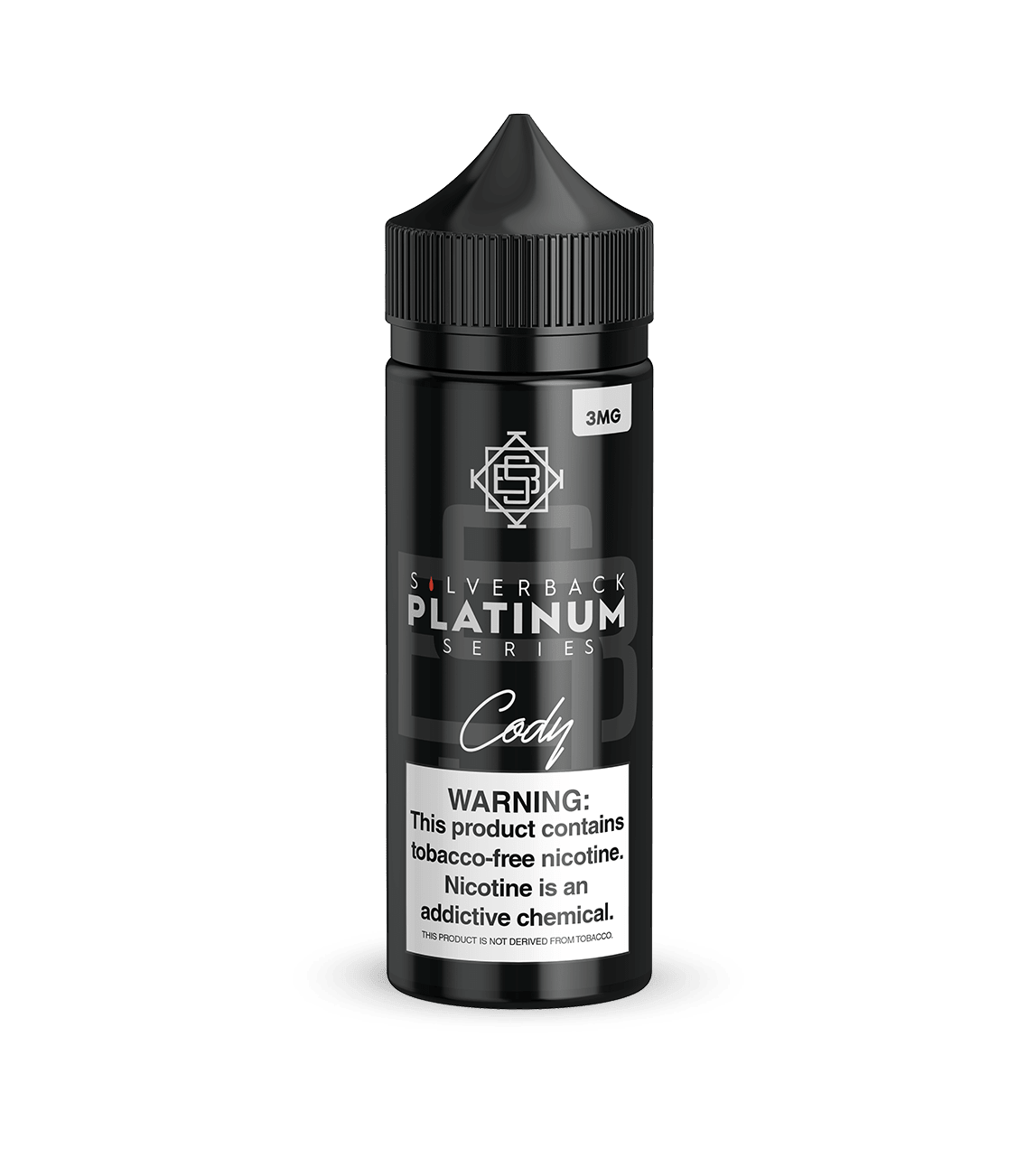 Cody Silverback Platinum Series e-liquid bottle from Silverback Juice Co., 120mL with silver and black label design.