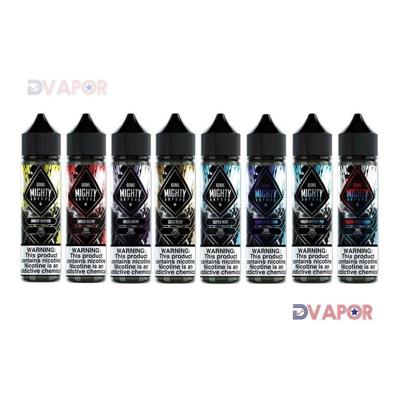 Frozen Majestic Mango e-liquid by Mighty Vapors in 60ml bottle, featuring a vibrant mango flavor with icy, frozen notes.