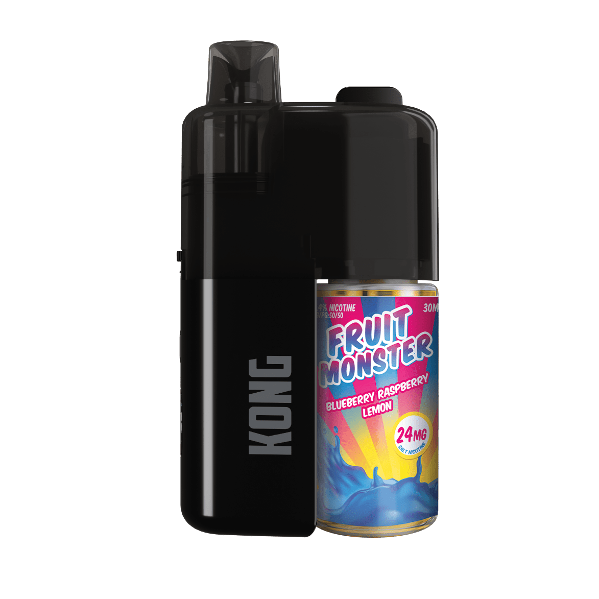 Monster Vape Labs x Kong 50K disposable vape device with sleek design and mouthpiece, showcasing its compact size and branding.