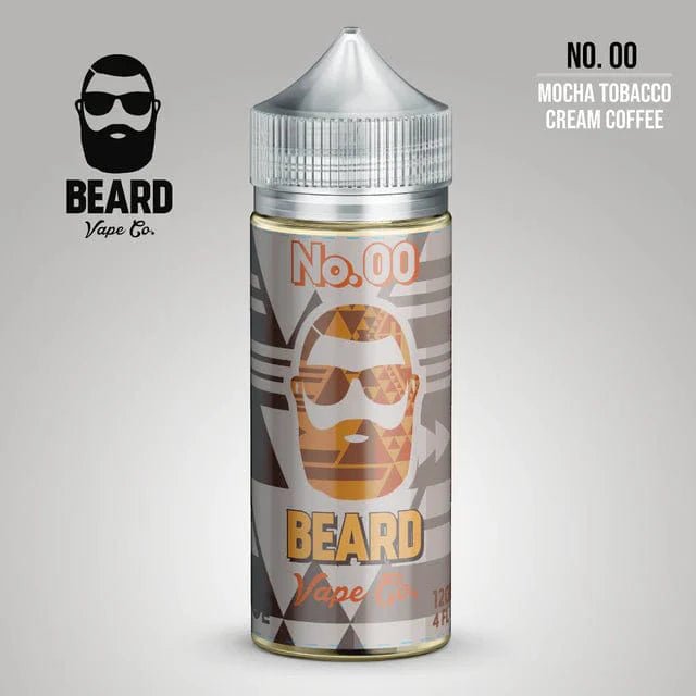 Beard Vape Co No. 00 Mocha Tobacco Cream Coffee E-liquid 120mL bottle with mocha, tobacco, and coffee flavor swirls