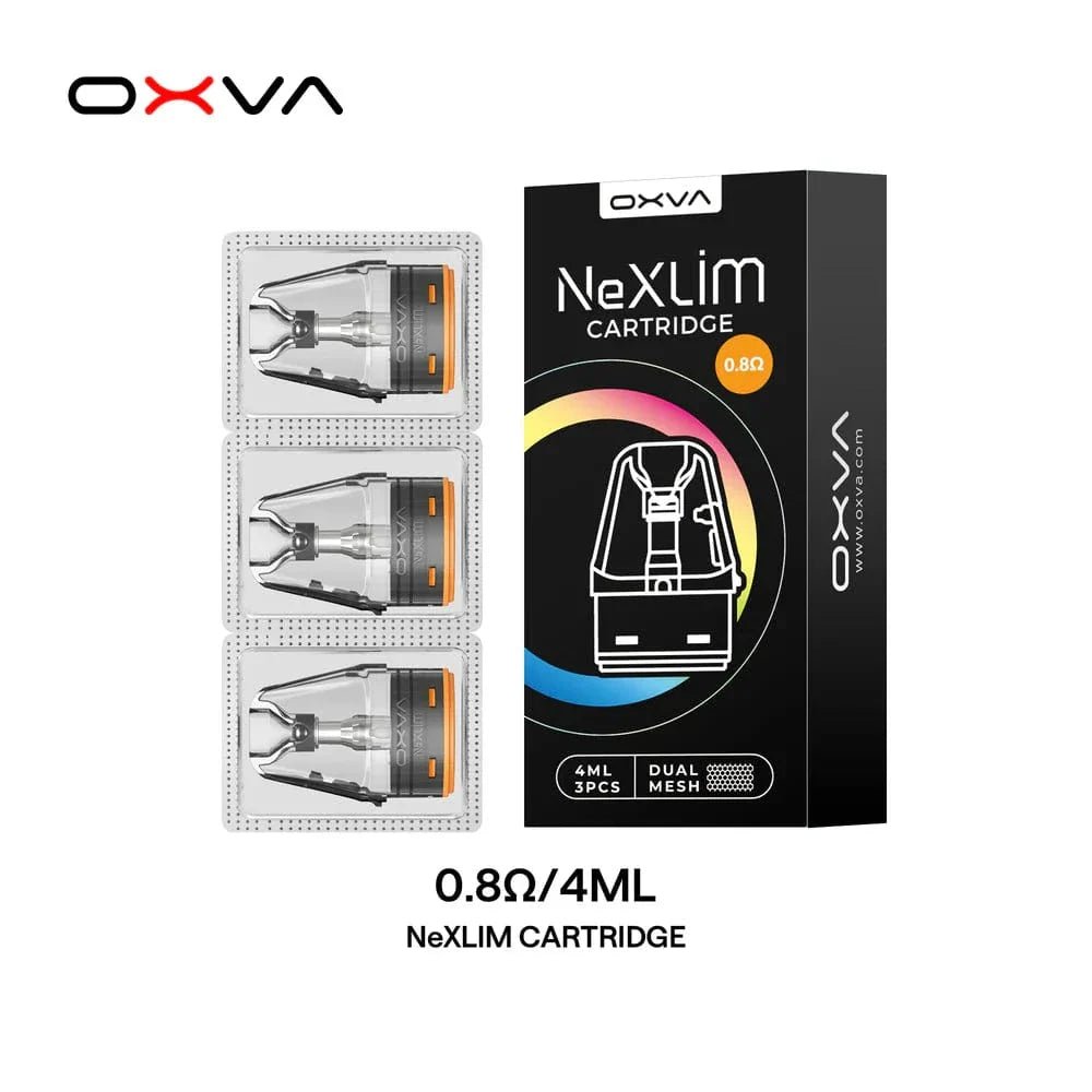 OXVA NeXlim replacement vape pods showing sleek design and clear mouthpiece for easy refilling and use.