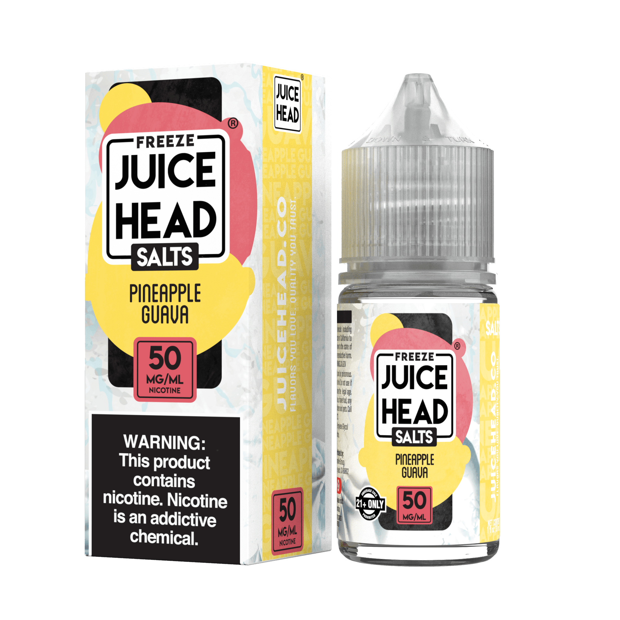 Pineapple Guava Freeze e-liquid by Juice Head SALTS in a 30mL bottle, featuring tropical pineapple and guava flavors with a cooling effect.