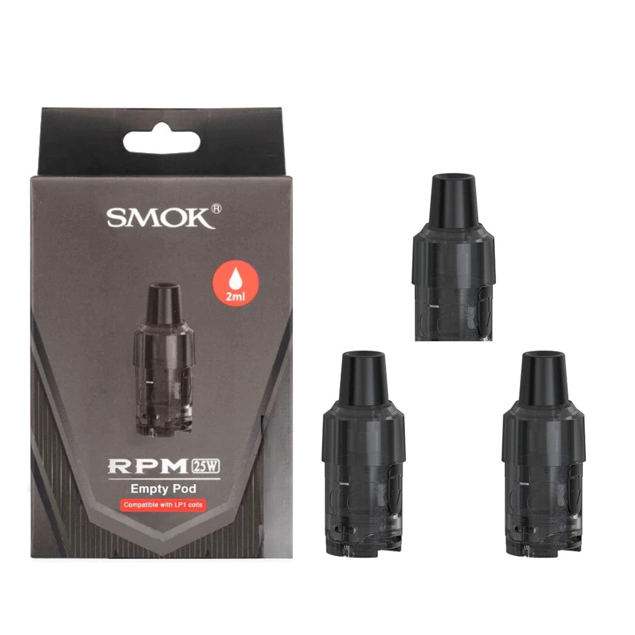 SMOK RPM 25W replacement vape pods, clear plastic with mouthpiece and filling port for SMOK vaping device.