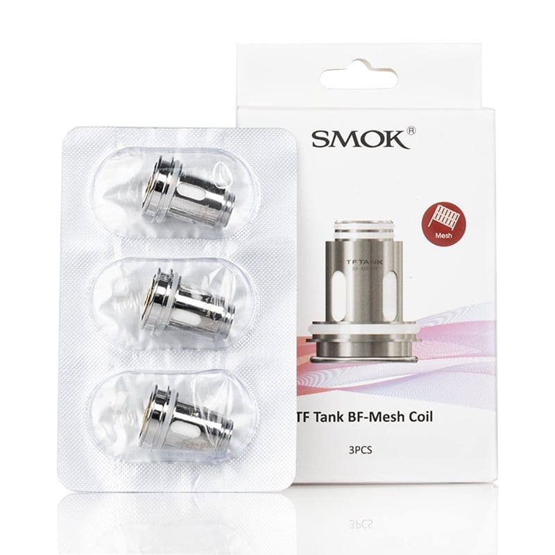 SMOK TF Tank BF-Mesh replacement coils for vape devices, showing a pack of coils with mesh design and metal construction.