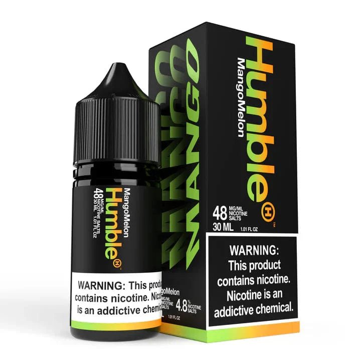 Humble Juice Co. Sweater Puppets Mango Melon Salt e-liquid 30mL bottle with colorful label featuring playful puppet design.